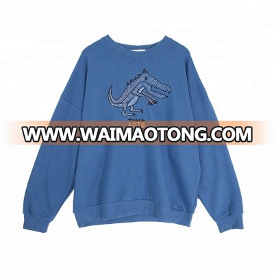 Custom long sleeve embroidery logo women crewneck fleece sweatshirt