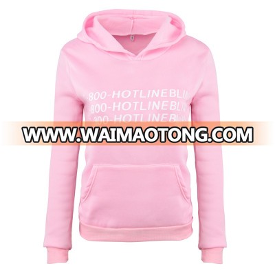 Front chest printed hot pink hooded custom women cotton sweatshirt