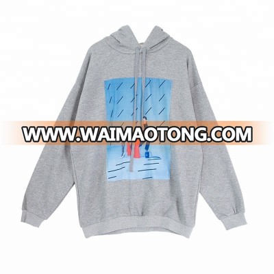 Front chest logo printed cheap women polyester hooded sweatshirt